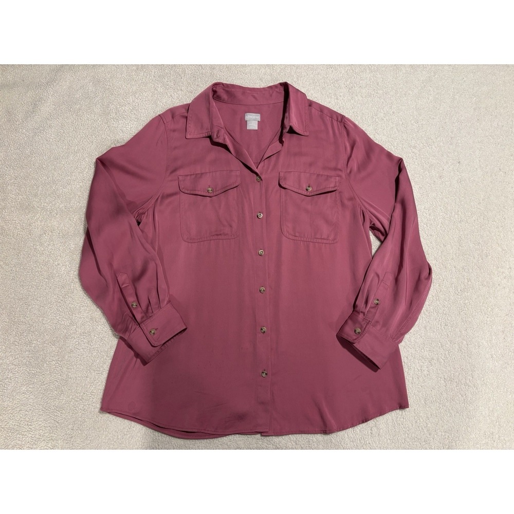 Chico's Mauve‎ Button Down Blouse With Pockets Women's Sz 12/14 (2)
